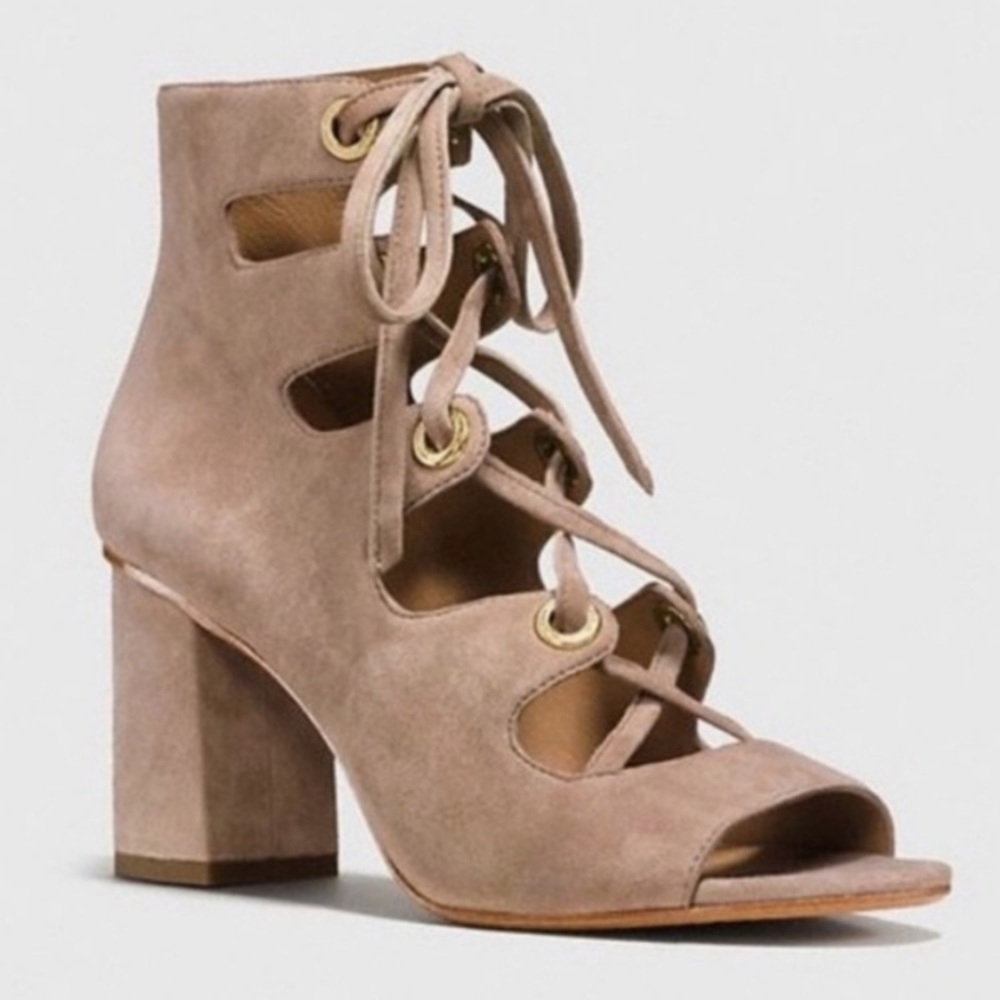 Coach Priscilla Lux Suede Stone Size 5 Heeled Sandals NIB